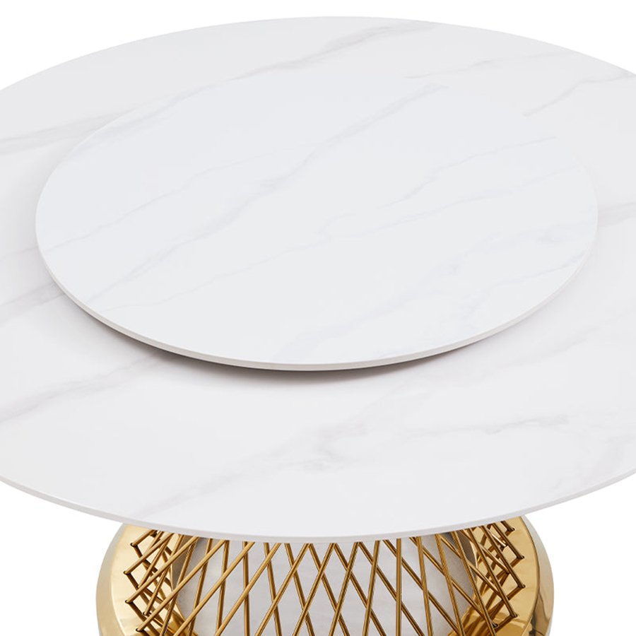 Modern Nordic Dining Room Furniture 6 Seater Marble Top Round Dining Table With Turntable