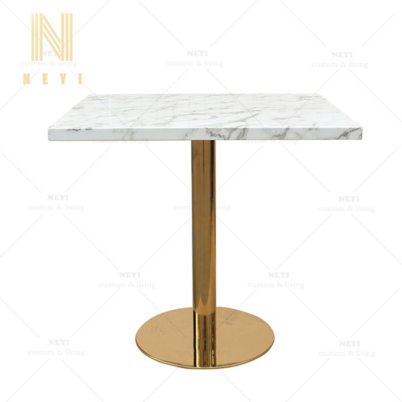 DT180 New Product Luxury Pub Mesa Marmol Restaurant tables Metal Base Square Marble Top Dining table