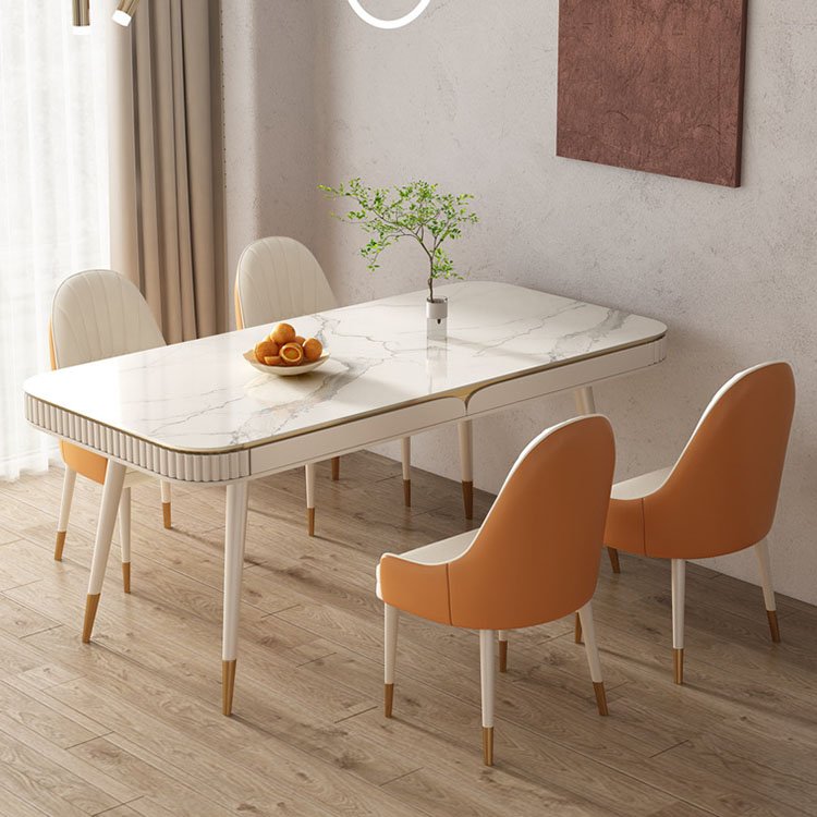 cheap white marble sintered stone top dining table set 4 chairs