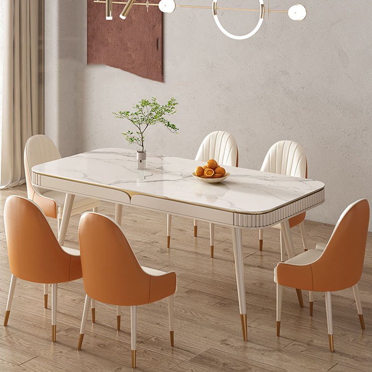 cheap white marble sintered stone top dining table set 4 chairs