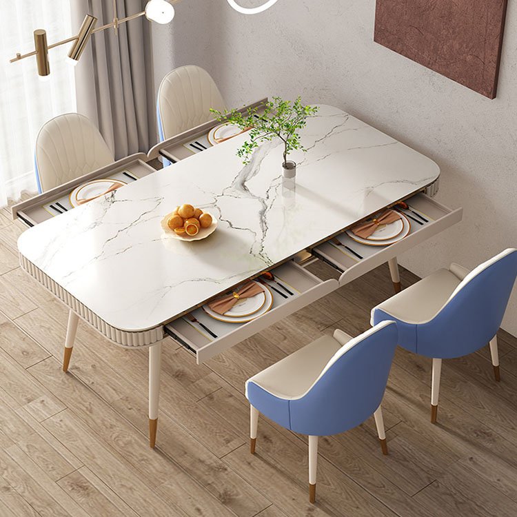 cheap white marble sintered stone top dining table set 4 chairs