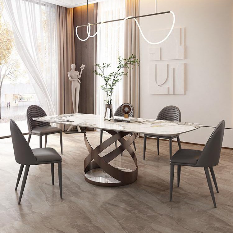 modern simple rectangular dining table set stainless marble dining table set