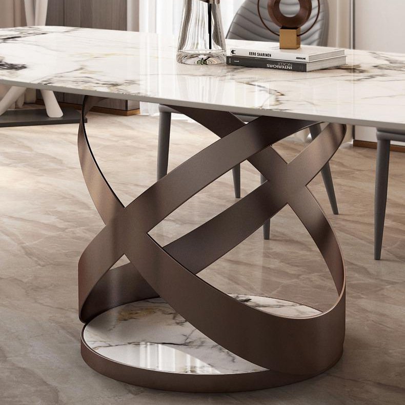 modern simple rectangular dining table set stainless marble dining table set