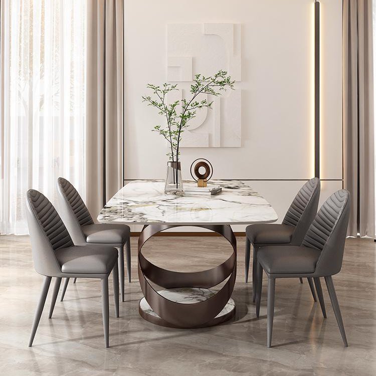 modern simple rectangular dining table set stainless marble dining table set