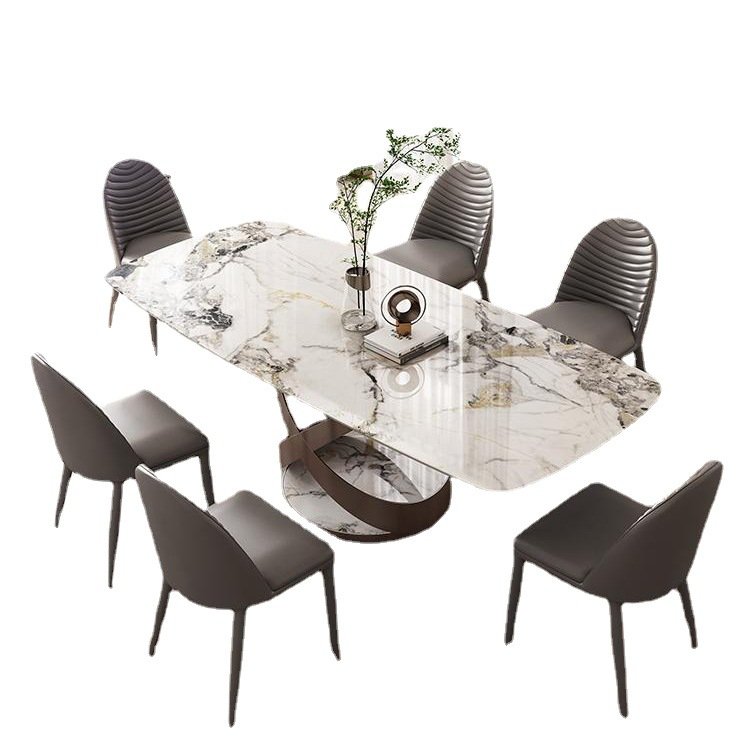 modern simple rectangular dining table set stainless marble dining table set