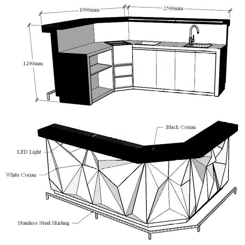 Pub Restaurant Counter Table Design Modern L Shape Club Bar Counter With Sink