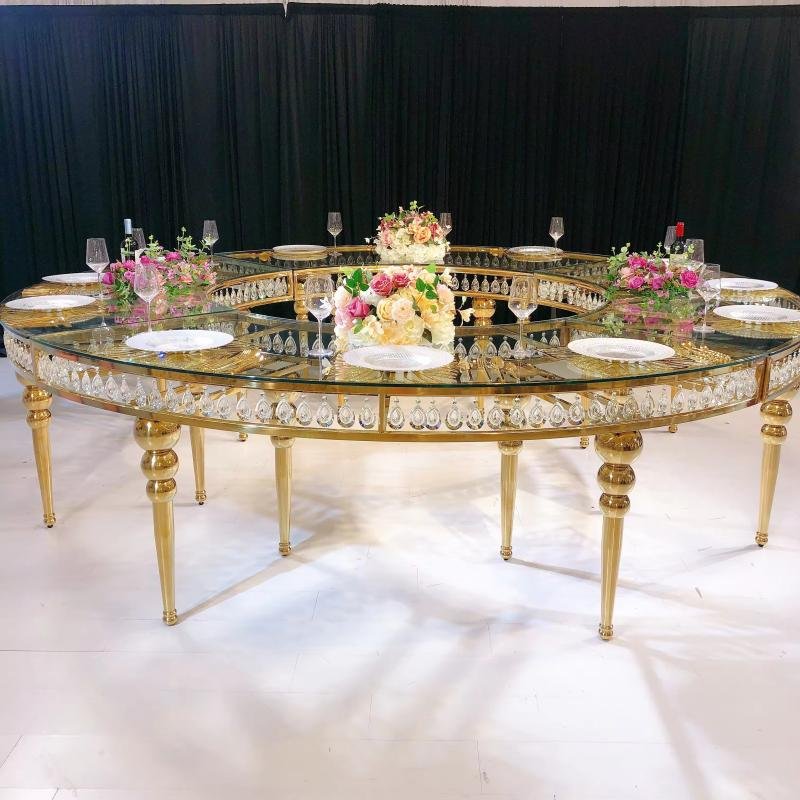 Luxury golden stainless steel frame round dining room event wedding party tables