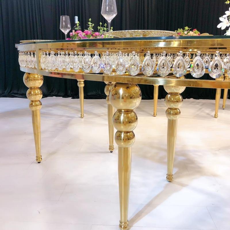 Luxury golden stainless steel frame round dining room event wedding party tables