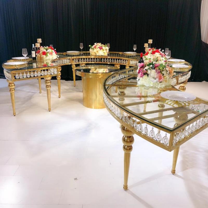 Luxury golden stainless steel frame round dining room event wedding party tables