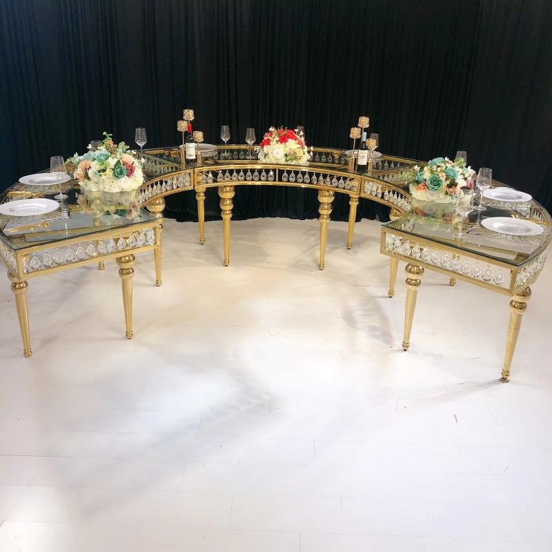 Luxury golden stainless steel frame round dining room event wedding party tables