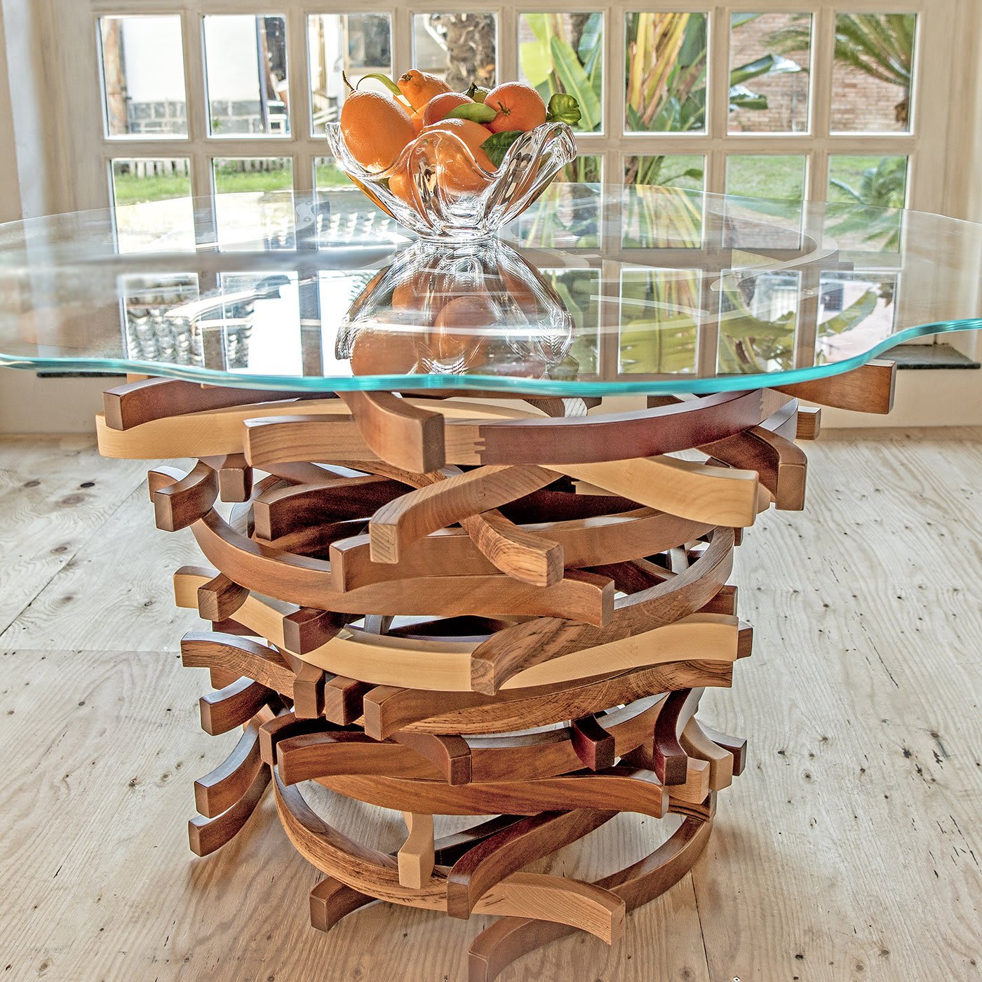 Modern light luxury glass leaf shape dining table Unique design for dining room or meeting room