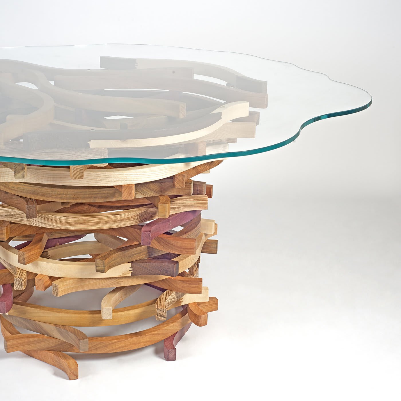 Modern light luxury glass leaf shape dining table Unique design for dining room or meeting room