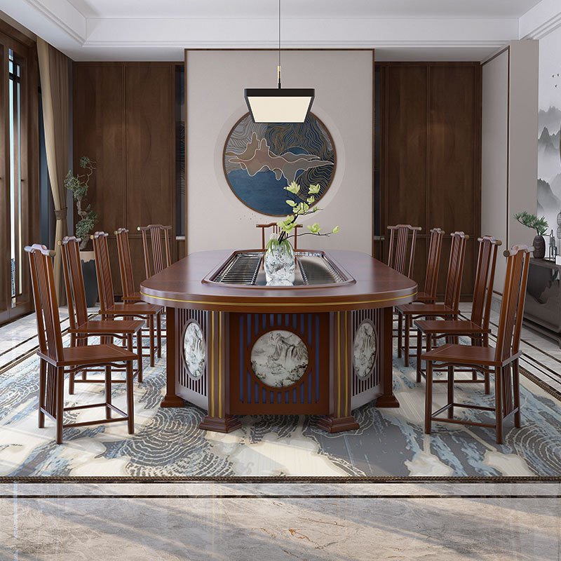 Hotel Electric Dining Table New Chinese-Style Oval Rectangular Box Room Conveyor