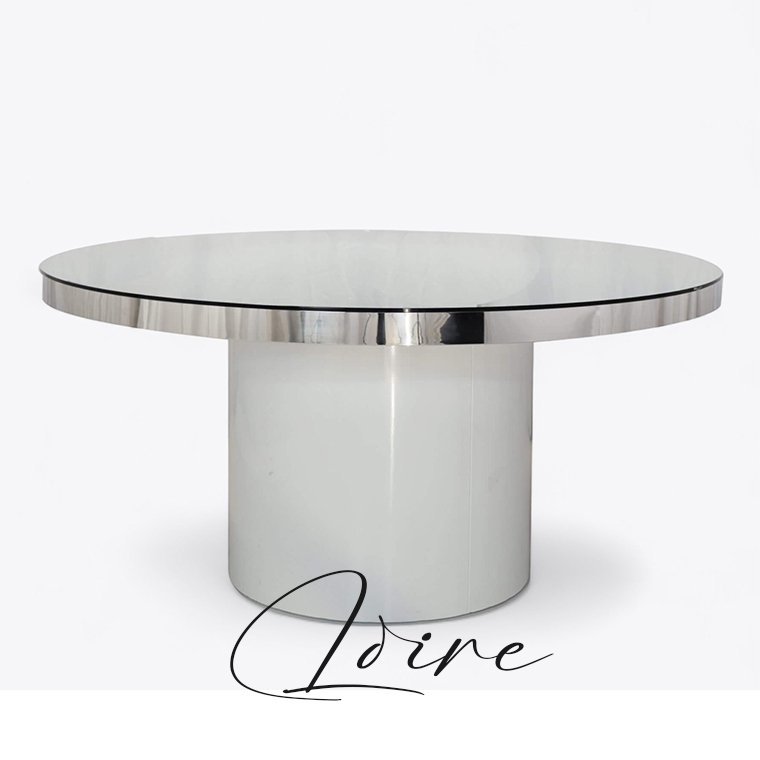 Modern 63 Inches round Dining Table Event Furniture for Banquets and Weddings Mirror Glass and Metal Used in Banquet Halls
