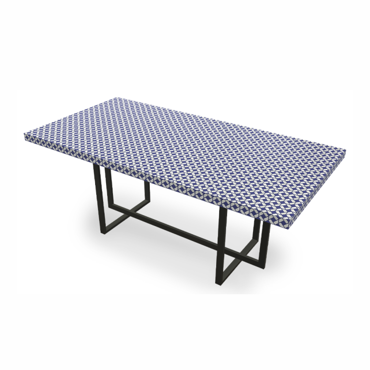 Hot Selling Rectangle Shape Black and White Geometric Pattern Bone Inlay Dining Table With Metal Frame Stand for home