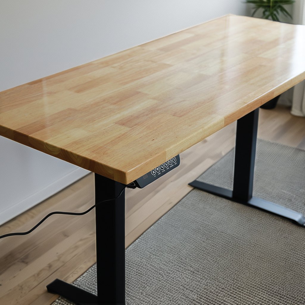 Height Adjust Standing Walnut Wooden Veneer Desk Dual Motor Electric Adjustable Height Table for Home Office Lifting Desk