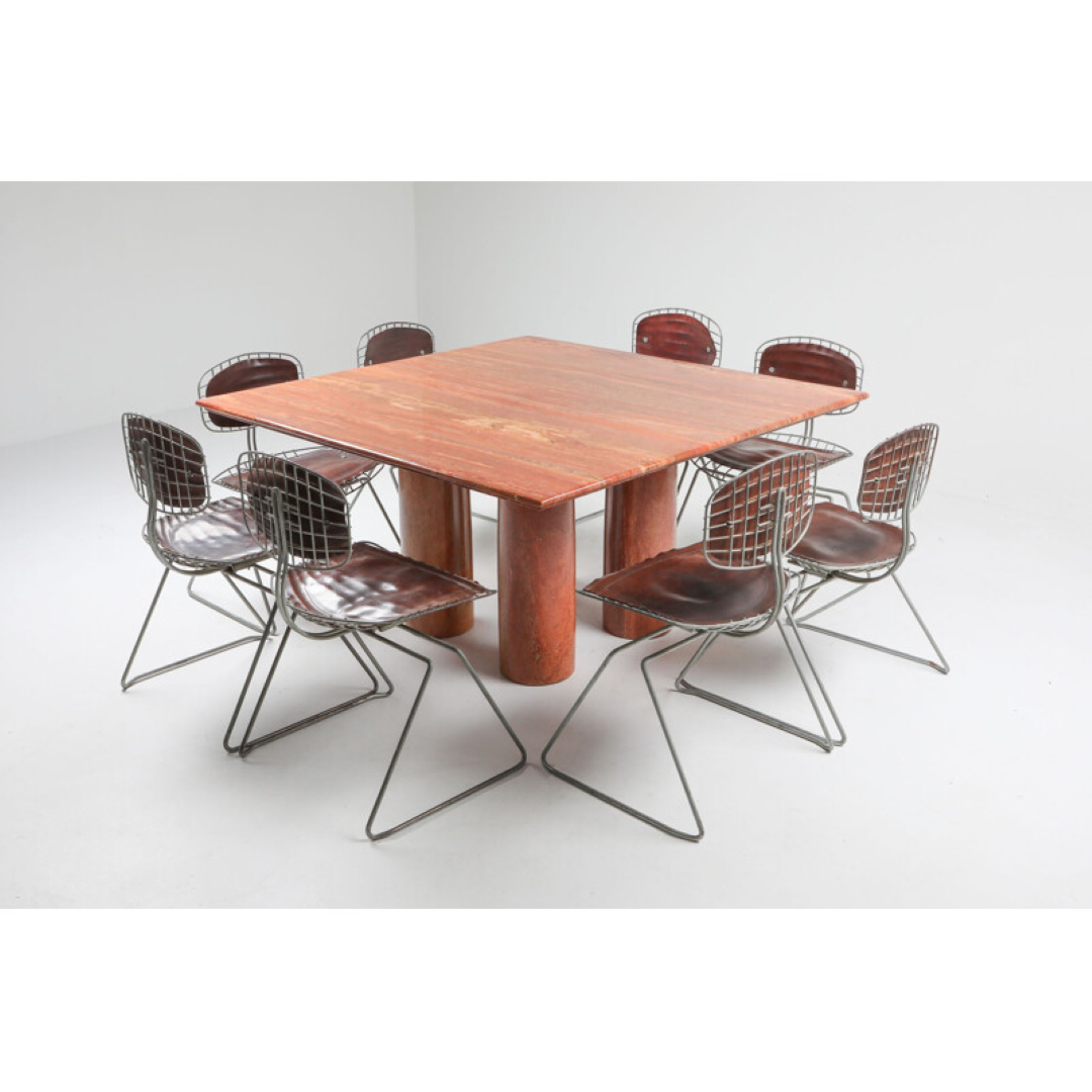 New Design Luxury Polished Stone Furniture Vintage Red Travertine Dining Table