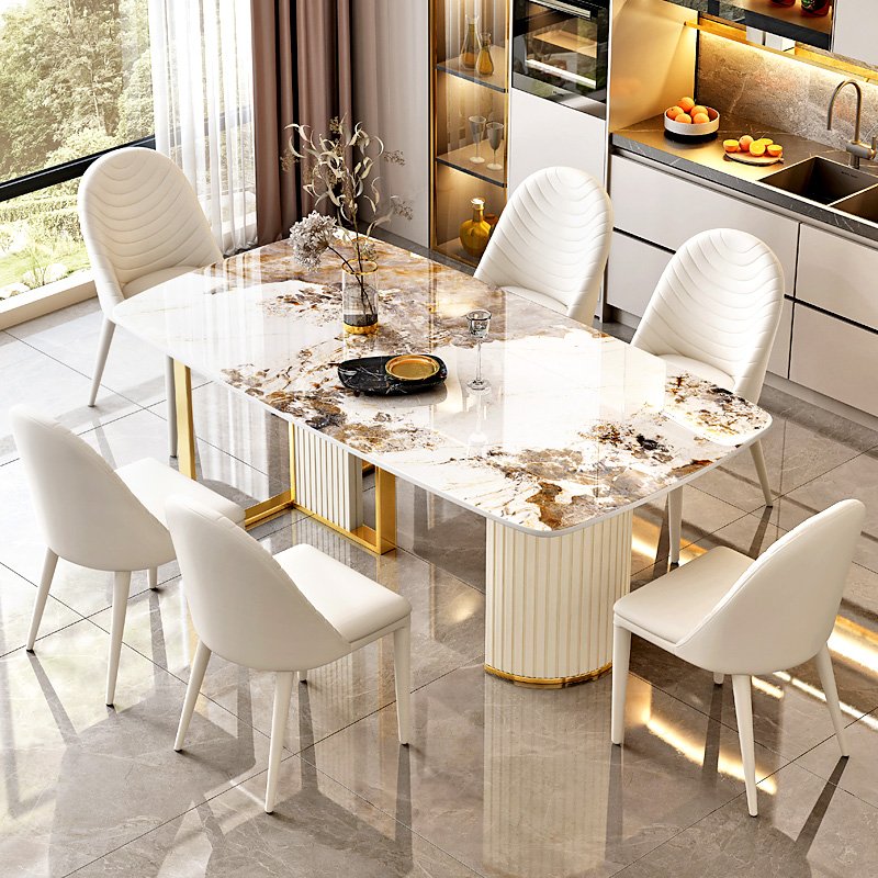 Contemporary Cream Wind Rock Plate Rectangular Dining Table Home Kitchen Hotel Laundry-Versatile Dining Room Furniture