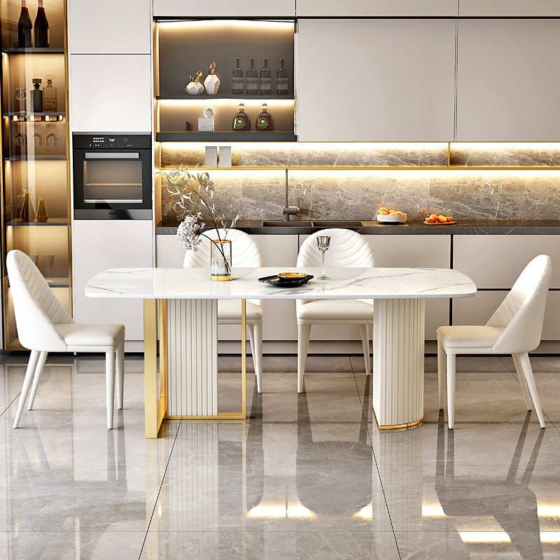 Contemporary Cream Wind Rock Plate Rectangular Dining Table Home Kitchen Hotel Laundry-Versatile Dining Room Furniture