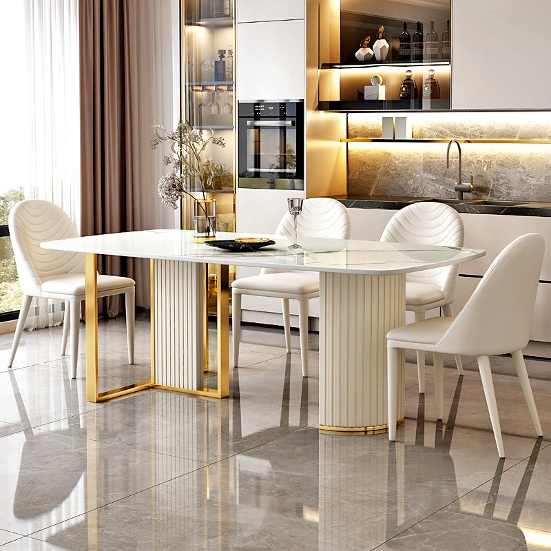 Contemporary Cream Wind Rock Plate Rectangular Dining Table Home Kitchen Hotel Laundry-Versatile Dining Room Furniture