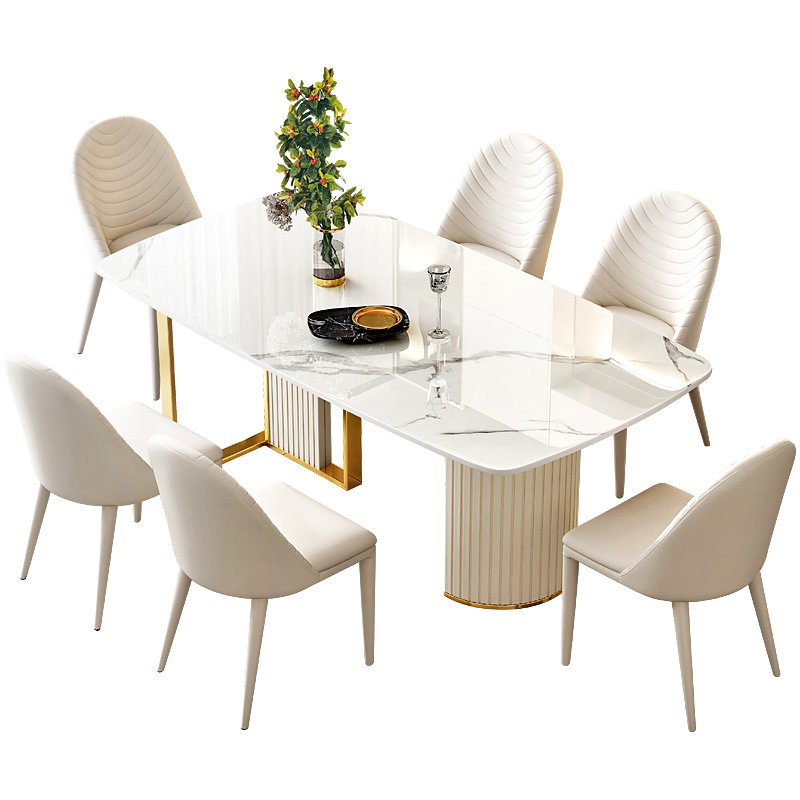 Contemporary Cream Wind Rock Plate Rectangular Dining Table Home Kitchen Hotel Laundry-Versatile Dining Room Furniture