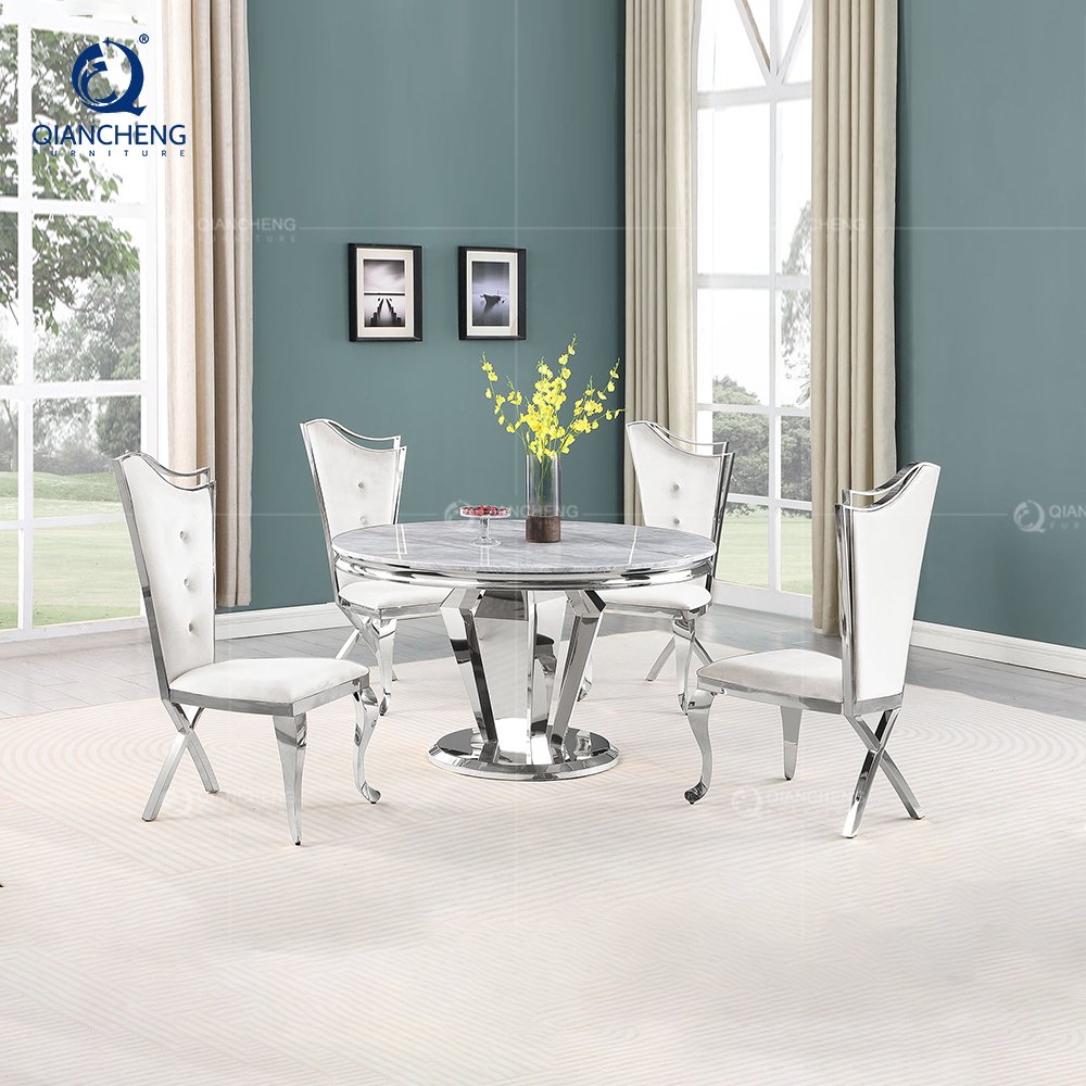 8 seaters stainless steel frame round marble top dining table new modern high quality marble dinning table
