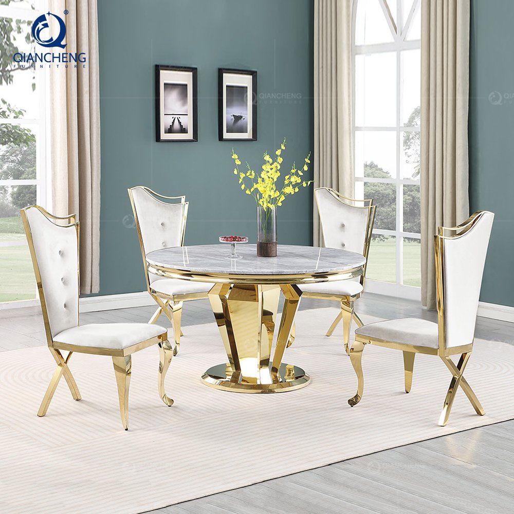 8 seaters stainless steel frame round marble top dining table new modern high quality marble dinning table