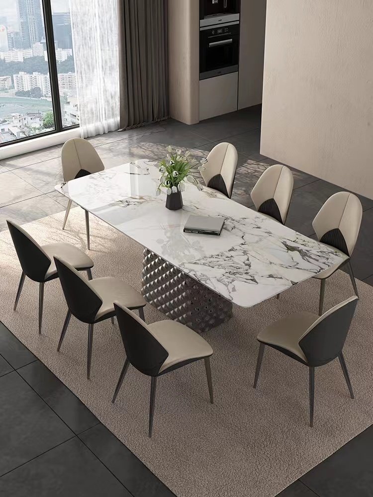 Italian Minimalist Marble Dining Table Simple Modern Rectangular High-end Designer Light Slate Luxury Stone Table And Chair