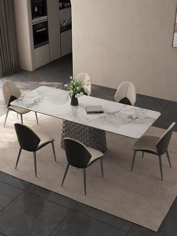 Italian Minimalist Marble Dining Table Simple Modern Rectangular High-end Designer Light Slate Luxury Stone Table And Chair
