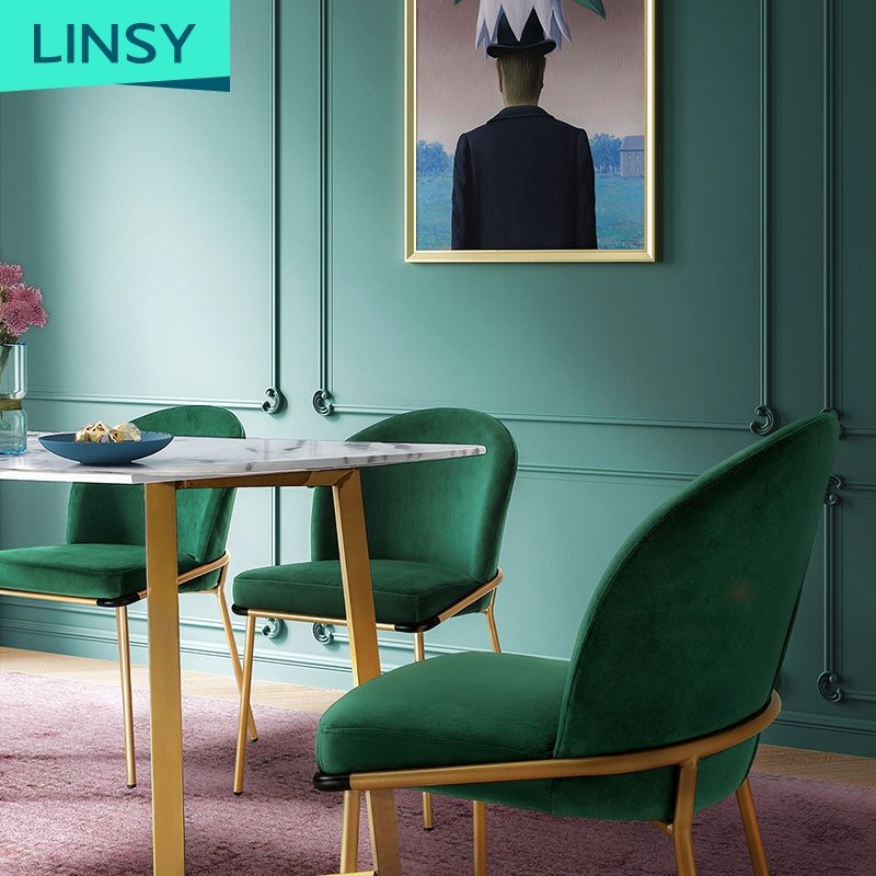 Linsy Italian Marble Table Top Home Furniture Dining Room Table Sets 4 6 Chairs Gold Stainless Steel Dining Table Set Ls147R1-A
