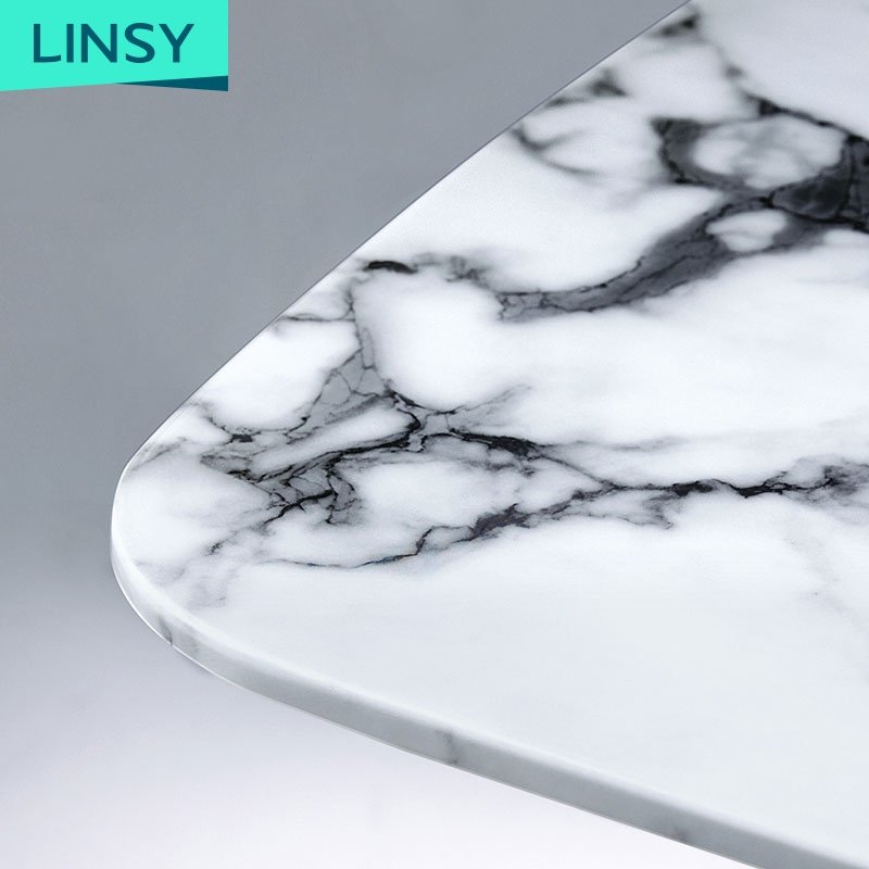 Linsy Italian Marble Table Top Home Furniture Dining Room Table Sets 4 6 Chairs Gold Stainless Steel Dining Table Set Ls147R1-A