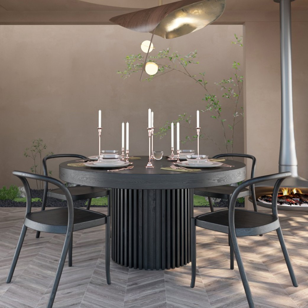Italian Minimalist Furniture 6 Seater Wooden Frame Table Luxury Classic Small Round Customized Black Dining Table