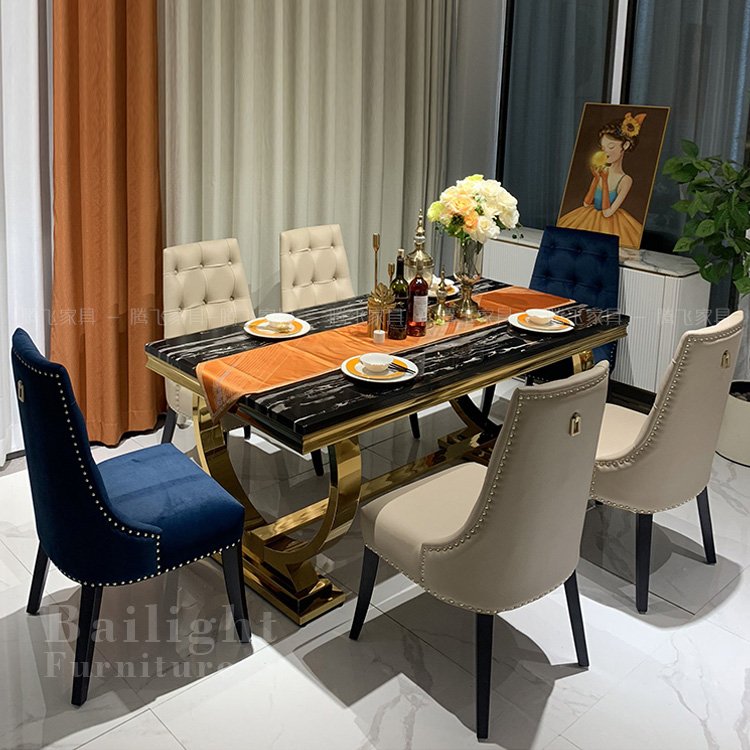 Bailight furniture dining room design gold metal frame MDF top wedding event table