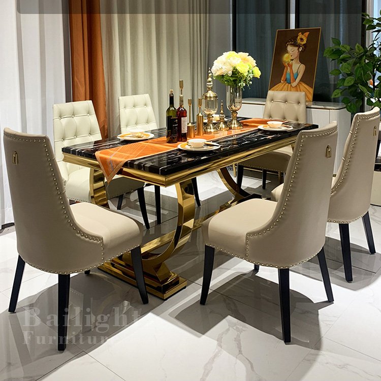 Bailight furniture dining room design gold metal frame MDF top wedding event table
