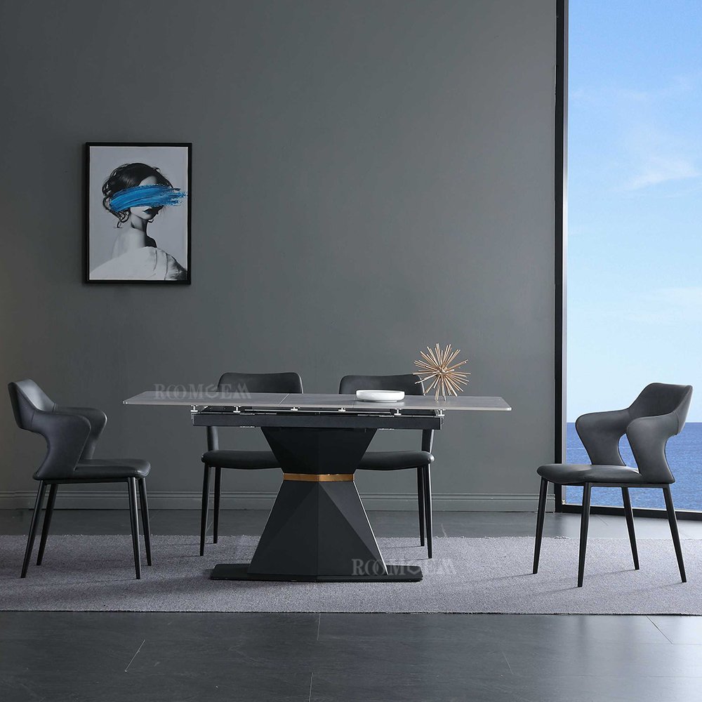Extendable Square Foldable Black Marble 120 140 cm Rectangle Dining Table With 6 Chairs