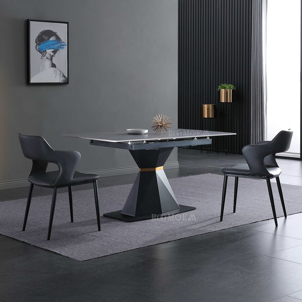 Extendable Square Foldable Black Marble 120 140 cm Rectangle Dining Table With 6 Chairs