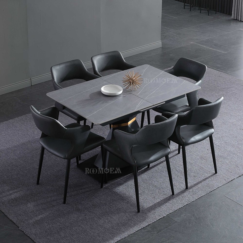 Extendable Square Foldable Black Marble 120 140 cm Rectangle Dining Table With 6 Chairs