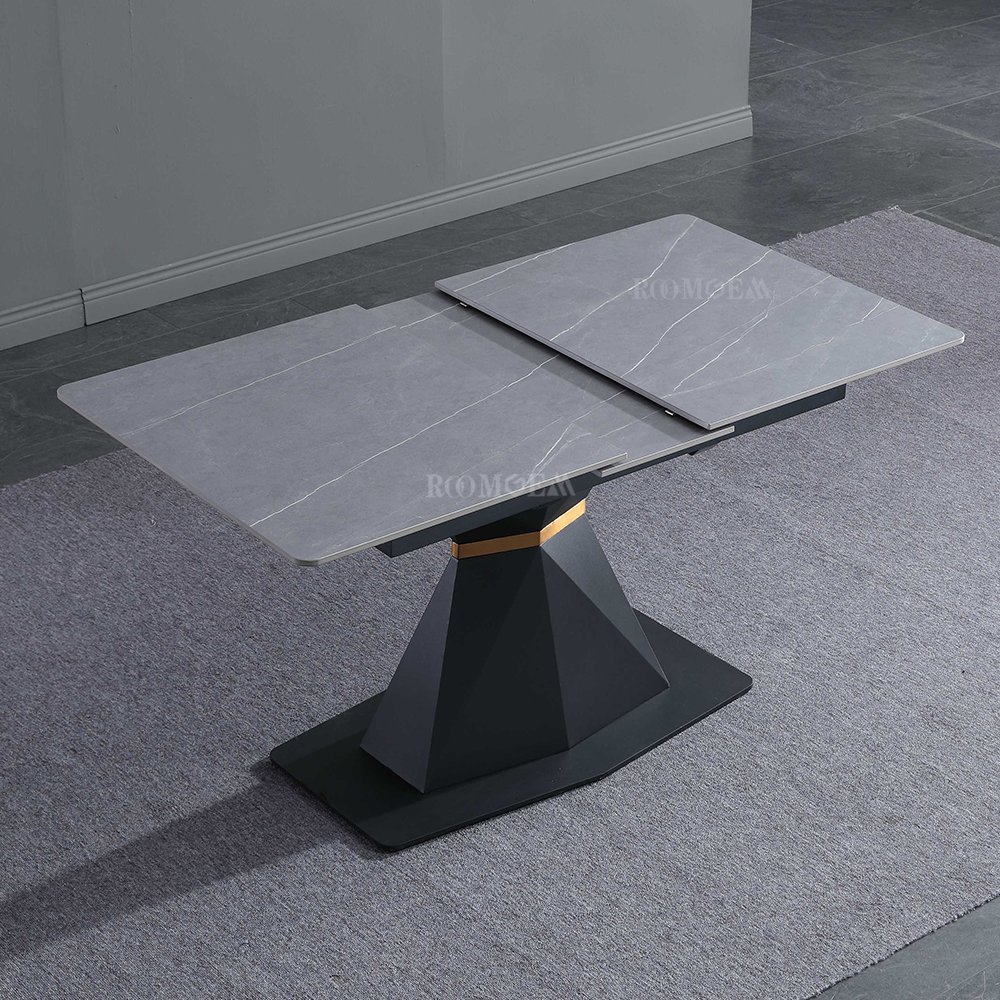 Extendable Square Foldable Black Marble 120 140 cm Rectangle Dining Table With 6 Chairs