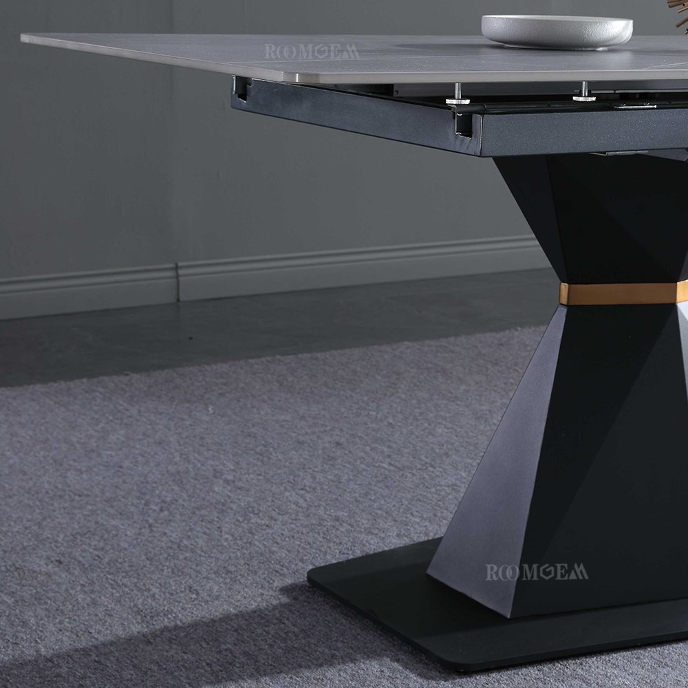 Extendable Square Foldable Black Marble 120 140 cm Rectangle Dining Table With 6 Chairs