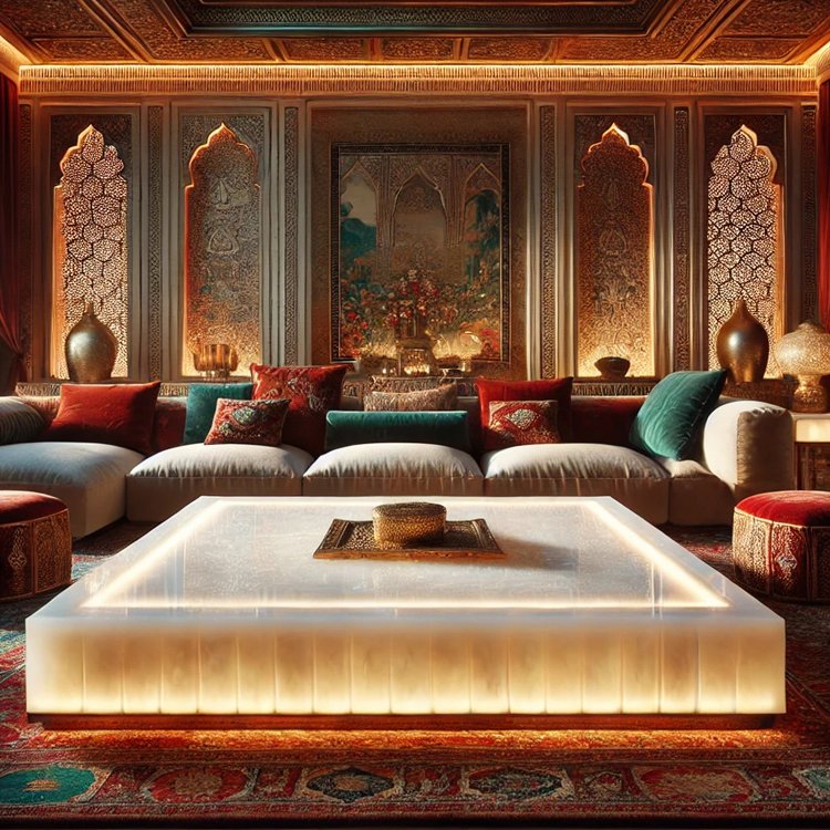 Saudi Arabia Luxury Golden Coffee Table Light Up Mideast Style Apartment Restaurant Wedding Event Decorating Dining Table