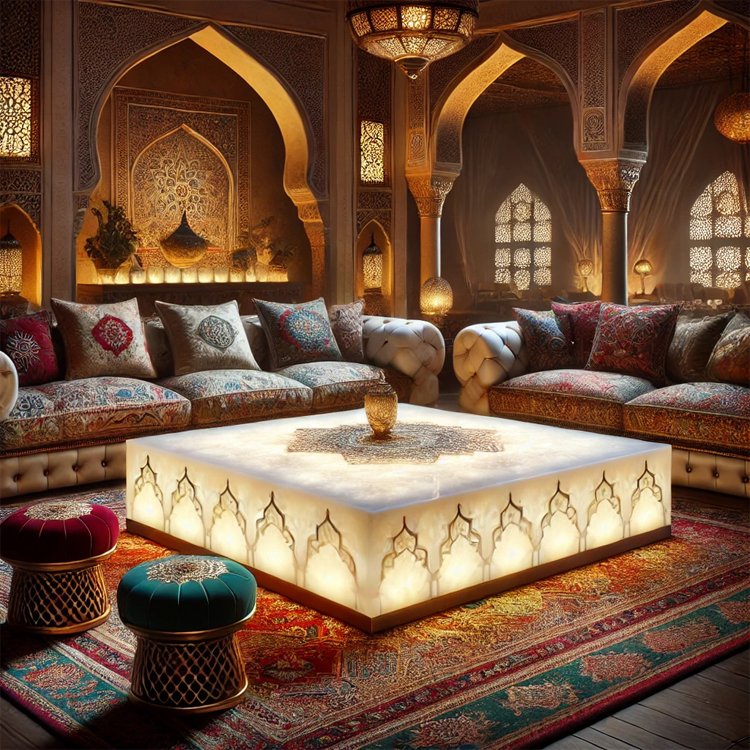 Saudi Arabia Luxury Golden Coffee Table Light Up Mideast Style Apartment Restaurant Wedding Event Decorating Dining Table