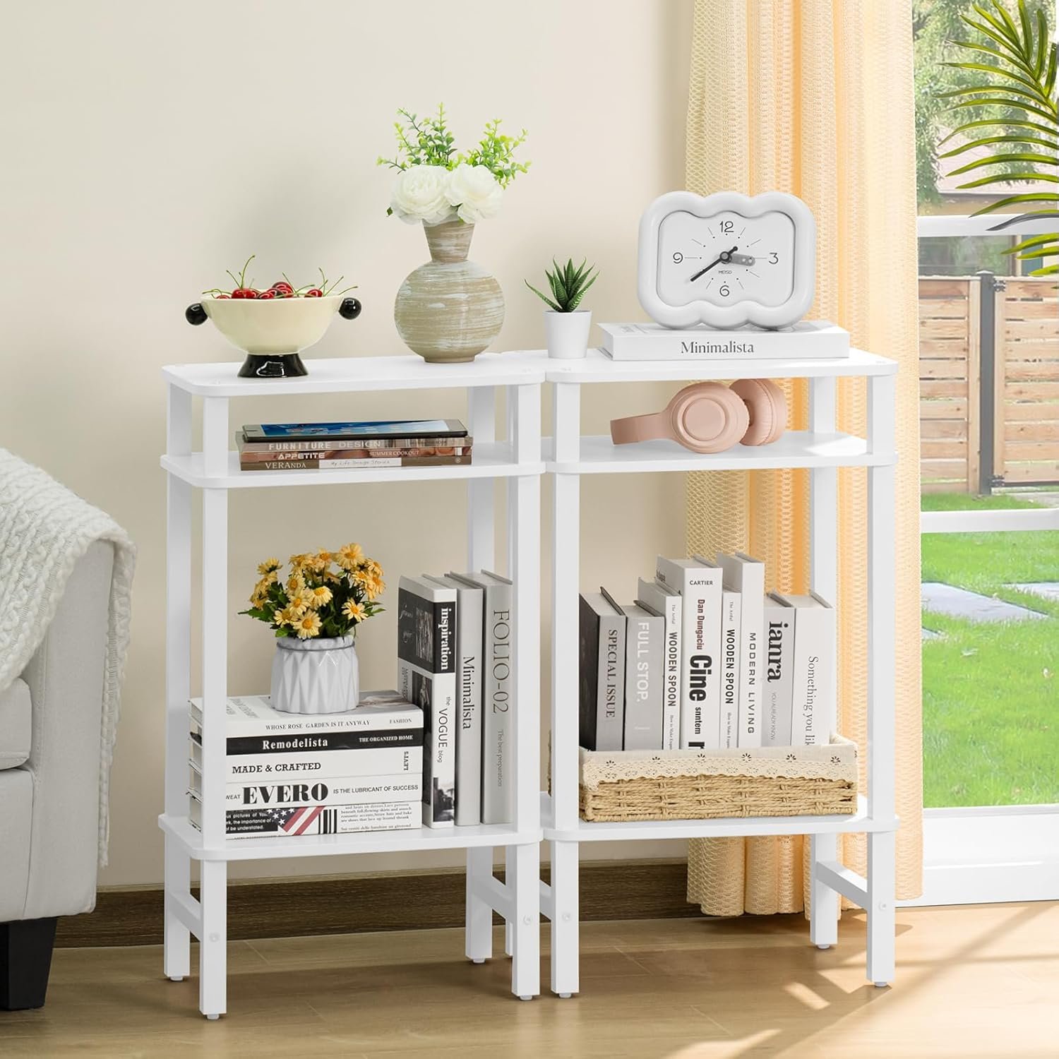 3-layer storage space modern luxury american tea coffee table white and gold Living room bedroom office furniture