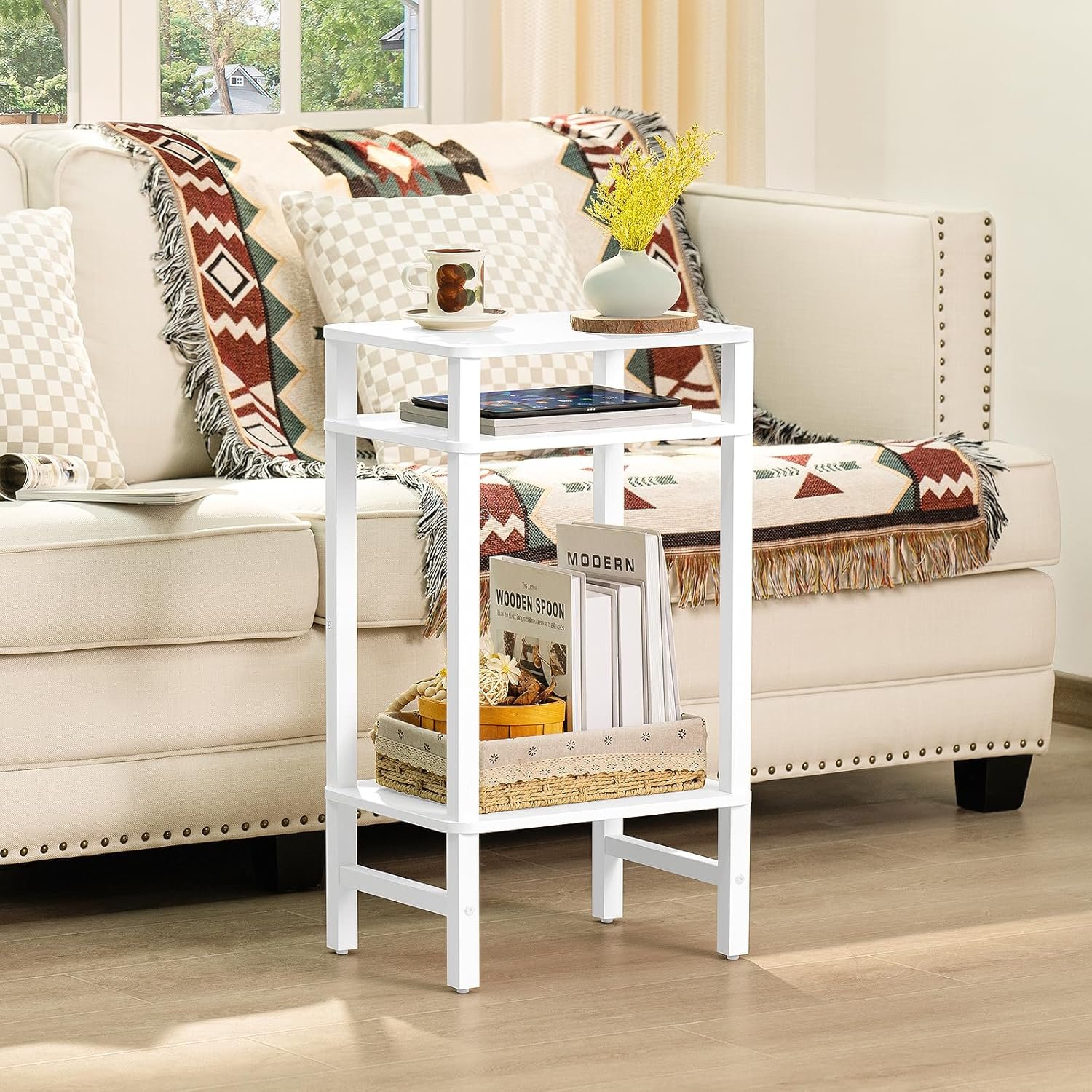 3-layer storage space modern luxury american tea coffee table white and gold Living room bedroom office furniture