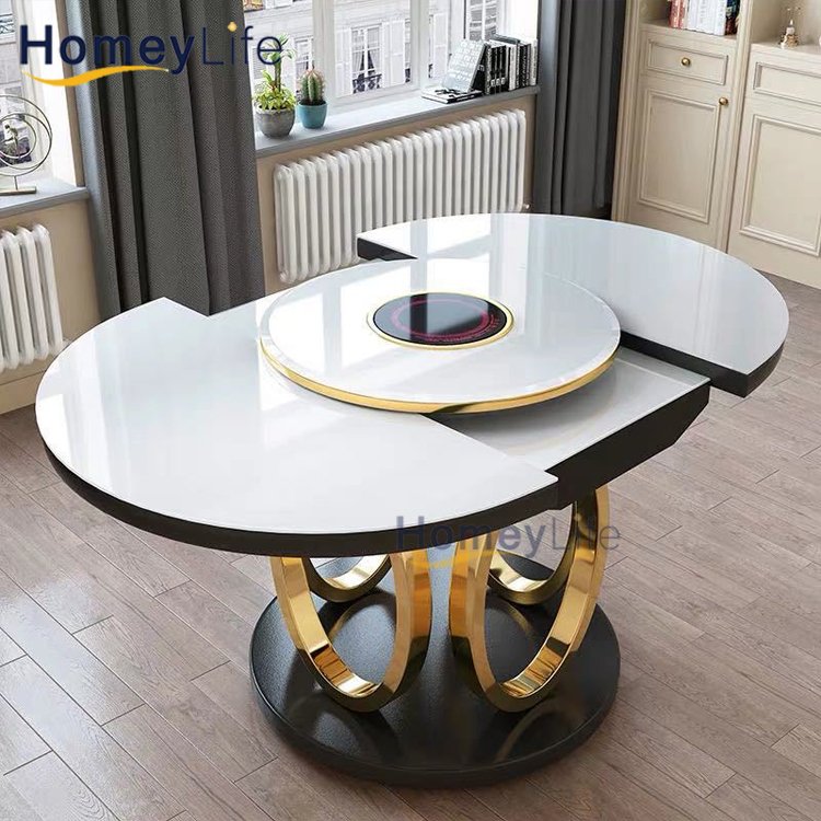 Factory Direct Sale Italian Style Dining Room Sets 1 Table 6 Chair Extension Sintered Stone Countertop Dining Table