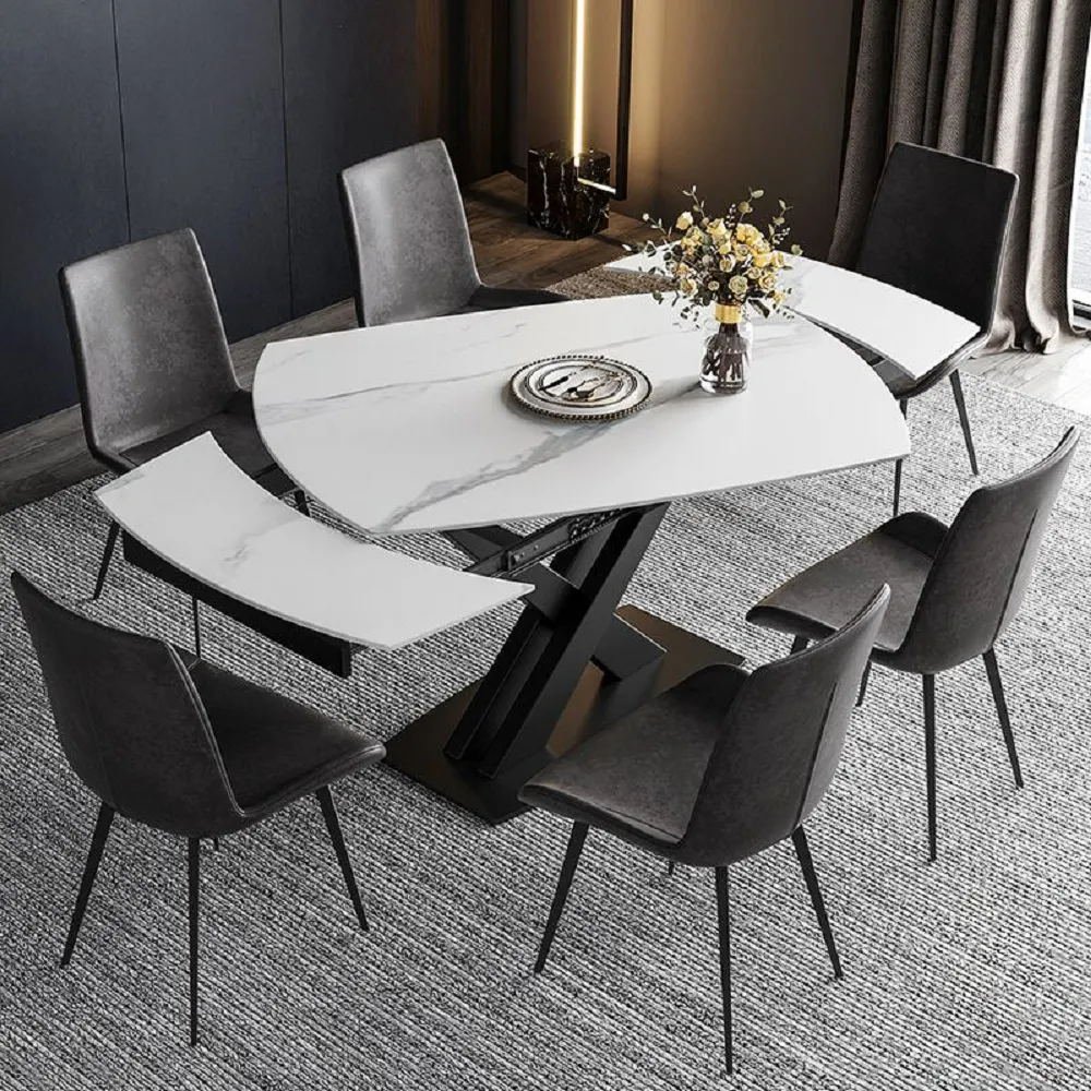Factory Direct Sale Italian Style Dining Room Sets 1 Table 6 Chair Extension Sintered Stone Countertop Dining Table