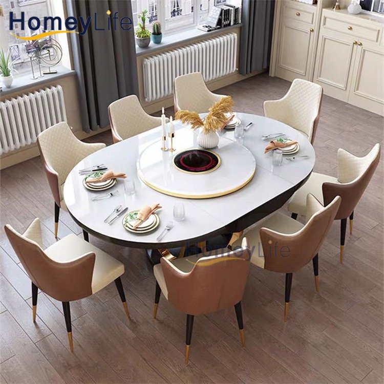 Factory Direct Sale Italian Style Dining Room Sets 1 Table 6 Chair Extension Sintered Stone Countertop Dining Table