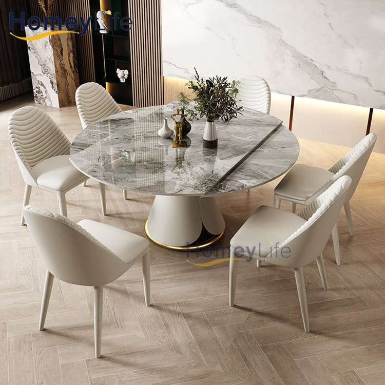 Factory Direct Sale Italian Style Dining Room Sets 1 Table 6 Chair Extension Sintered Stone Countertop Dining Table