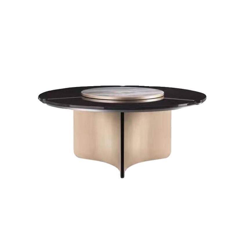 MR Light Luxury High-end Round Black Shadow Wood Lacquered Dining Table Luxury Fashion Villa Artistic Dining Room Furniture