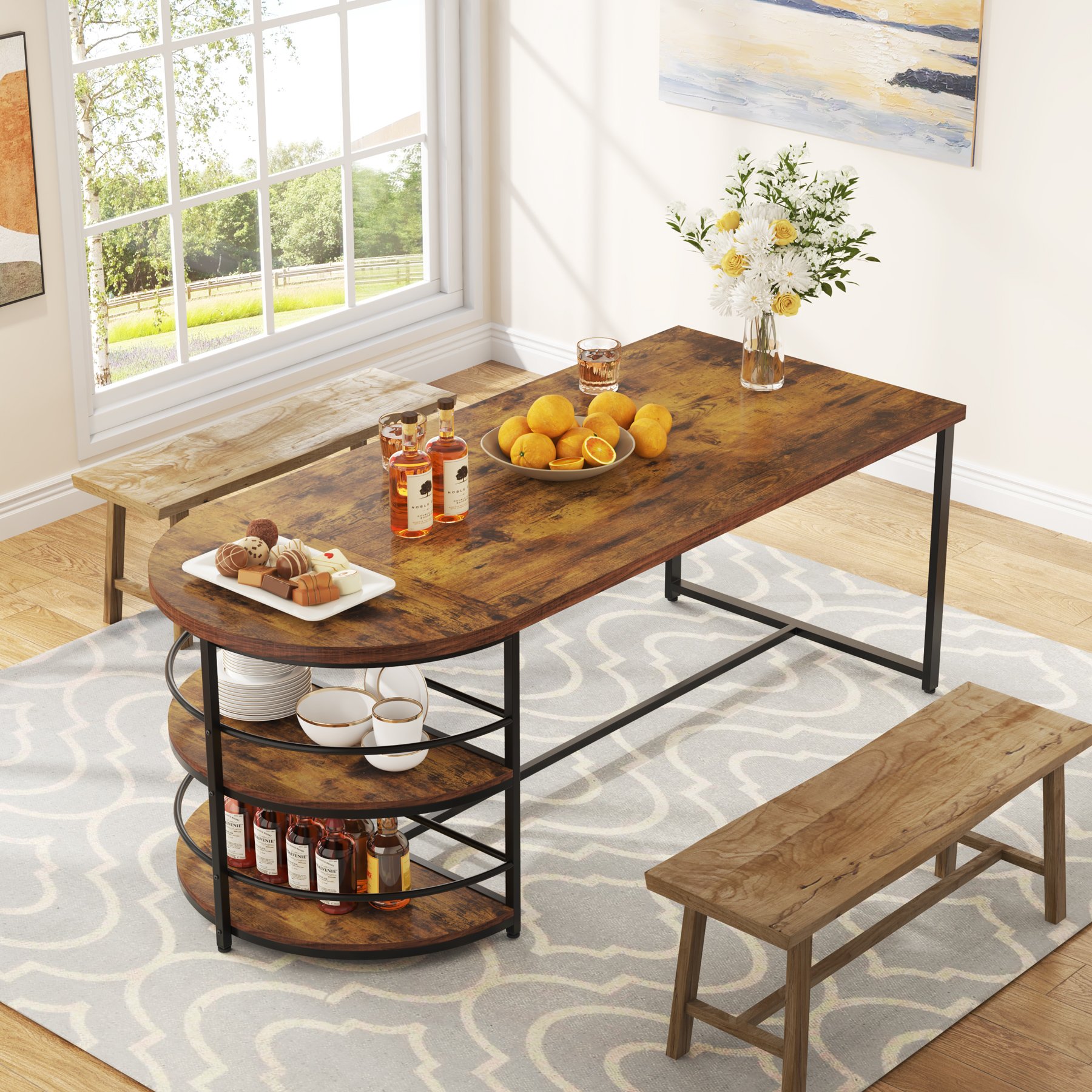 Home Decor Island Kitchen Dinning Table Dining Table Set With Storage