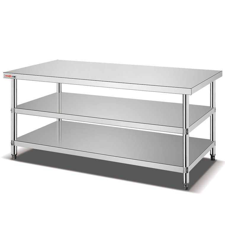 Customized Stainless Steel Table Cooking Station Work Table/Restaurant Kitchen Prep Table Supplier 3 Tiers Commercial Bench